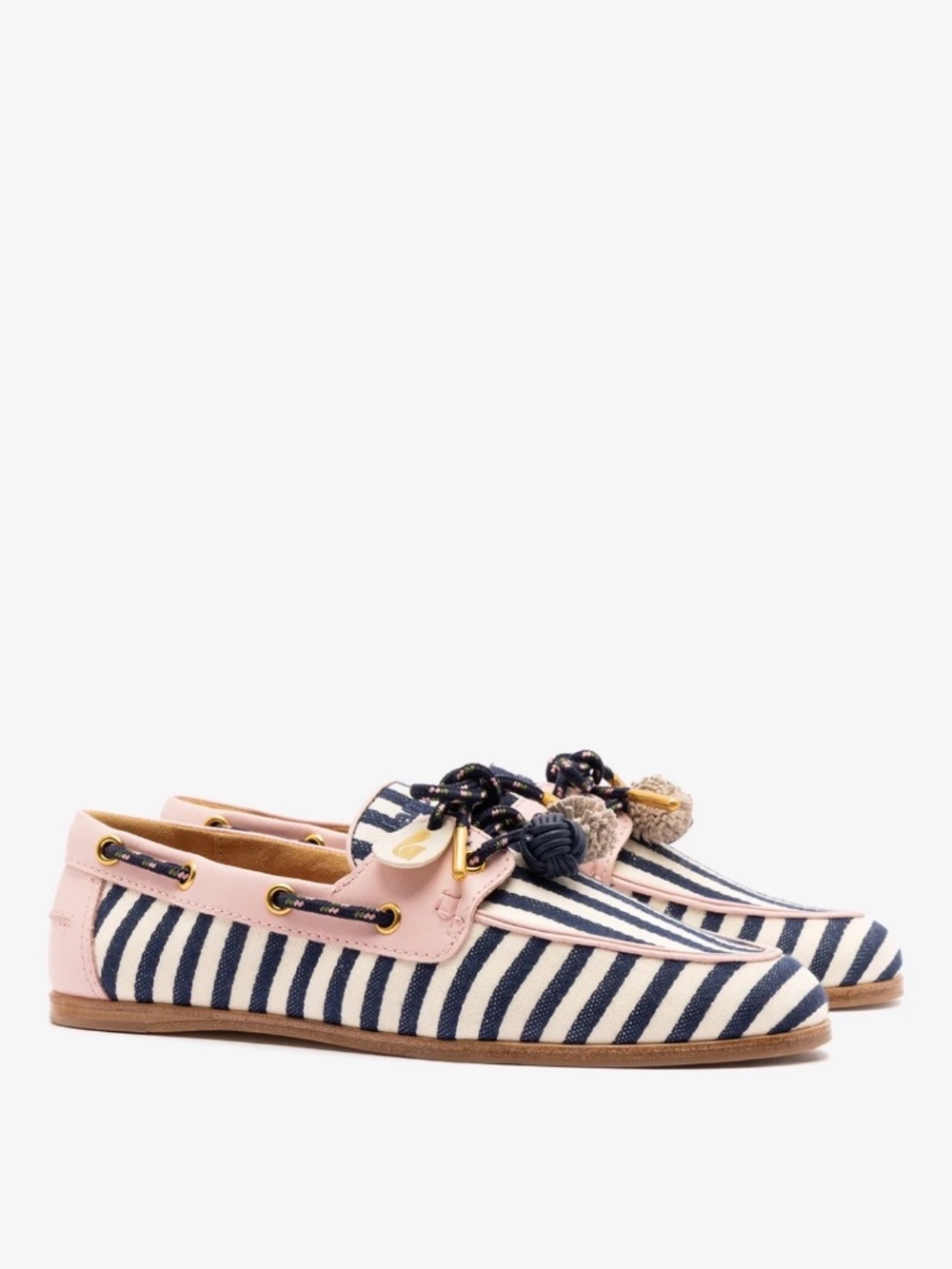 Larroude Cyprus Boat Shoe Navy Striped and Pink Leather (9.5) NWT